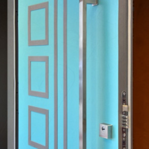 ADLO - Thermo-Au�enraumt�r TEDUO, Leistenausf�hrung LP552, Leisten aus rostfreiem Stahl, Beschlag senkrechter T�rgriff