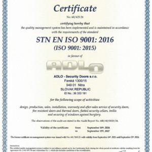 Zertifikat ISO 901 : 2016