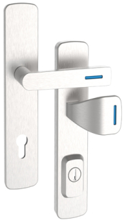 Rostex RX1 Astra RC3 Sicherheitsbeschlag, Edelstahl matt, Luminoblau, Bologna-Griff  Quadratischer Griff