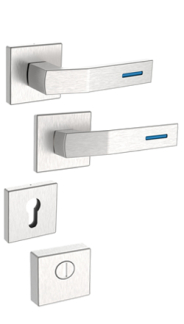 Sicherheits-Rosettenbeschlag Rostex R4/H, eckig, Edelstahl matt, luminoblau, fr Serie Economy