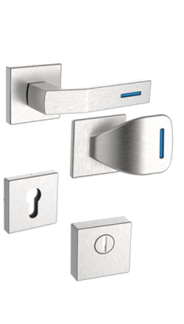 Sicherheits-Rosettenbeschlag Rostex R1/H MT Finish, Quadratisch, Edelstahl matt, Luminoblau, fr Serie Elite und Termo